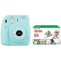 Fujifilm Instax Mini 9 Instant Camera (Ice Blue) &amp; Instax Mini Picture Format Film - Value Pack 80 Shots Films (White)
