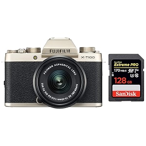 fujifilm x series x-t100 mirrorless 242mp digital slr camera with xc15-45mm lens kit