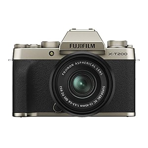 fujifilm x-t200 242 mp mirrorless camera with xc 15-45 mm lens aps-c sensor electronic viewfinder vari-angle lcd touchscreen faceeye af 4k video vlogging film simulations - champagne gold