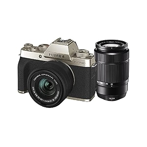 fujifilm x-t200 mirrorless camera with 15-45mm amp 50-230mm dual lens kit - gold