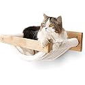 FUKUMARU Cat Hammock Wall Mounted, Kitty Beds and Perches, Wooden Cats Furniture, Stable Wall Shelves for Sleeping, Playing, Climbing, and Lounging (M-White Flannel)