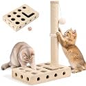 FUKUMARU Sisal Cat Scratching Post, Wood Cat Scratcher with Interactive Box