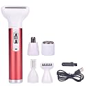 Full-Body Cordless Electric Shaver for Women, Rechargeable Hair Removal Electric Razor USB Charging 5 in 1 Painless Shaver for Bikini Women Area, Nose, Armpit, Arm, Leg Hair Trimmer (Red)