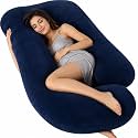 Full Body Pillows for Sleeping Cooling Pregnancy Pillow,U Shaped Pregnancy Body Pillow for Women,Maternity Pillows for Pregnant Women with Removable Washable Velvet Cover Navy Blue