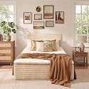 Full Boneless Bed Frame with Mattress, 16 Inch Memory Foam Mattress with Plush Fabric Upholstered Bed Frame Platform, No Assembly Required,Cool Night &amp; Relieve Pressure with Medium Support, Beige