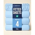 Full Fitted Bed Sheet - Pack of 4 Single Fitted Sheet Only - Light Blue