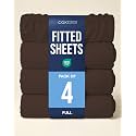 Full Fitted Bed Sheet - Pack of 4 Single Fitted Sheet Only - Brown