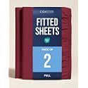 Full Fitted Sheet - Pack of 2 Single Fitted Bottom Sheet Only - Burgundy