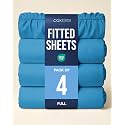 Full Fitted Sheet - Pack of 4 Single Fitted Bottom Sheet Only - Denim Blue