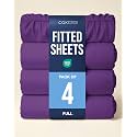 Full Fitted Sheet - Pack of 4 Single Fitted Bottom Sheet Only - Purple