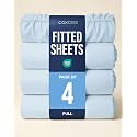 Full Fitted Sheet - Pack of 4 Single Fitted Bottom Sheet Only - Sky Blue