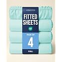 Full Fitted Sheet - Pack of 4 Single Fitted Bottom Sheet Only - Spa Blue