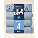 Full Fitted Sheet - Pack of 4 Single Fitted Bottom Sheet - Heathered Blue