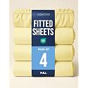 Full Fitted Sheet - Pack of 4 Single Fitted Bottom Sheet Only - Yellow