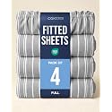 Full Fitted Sheet - Pack of 4 Single Fitted Bottom Sheet - Grey Stripes