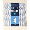 Full Fitted Sheet - Pack of 4 Single Fitted Bottom Sheet - Blue Stripes
