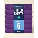 Full Fitted Sheet - Pack of 6 Single Fitted Bottom Sheet Only - Purple