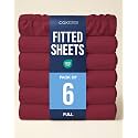 Full Fitted Sheet - Pack of 6 Single Fitted Bottom Sheet Only - Burgundy