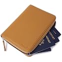 Full Grain Leather Family Passport Holder for 4 Passports - RFID Passport Holder and Travel Document Organizer - Large Leather Travel Wallet for Families - Camel