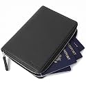 Full Grain Leather Family Passport Holder for 4 Passports - RFID Passport Holder and Travel Document Organizer - Large Leather Travel Wallet for Families - Black
