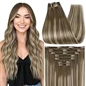 Full Shine Balayage Brown Hair Extensions Real Human Hair Clip ins