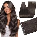 Full Shine Injected Tape In Extensions Human Hair, Mocha Brown 20 Inch