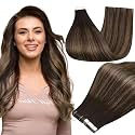 Full Shine Tape In Hair Extensions Human Hair, Brown Balayage 24 Inch