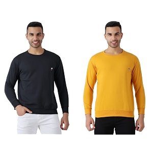 maleno full sleeves round neck charcoal grey amp yellow sweat shirt