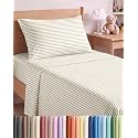 Twin Size 3 Piece Sheet Set - Breathable &amp; Cooling Sheets - Beige Stripes