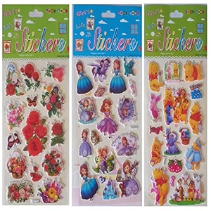 foam self adhesive puffy stickers in multi shapes 1flowers-1princes-1teddybear 3 sheets