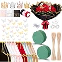 Fullhawl Bouquet Kit 48 Sheets Flower Wrapping Paper 48 Butterflies 4 Crowns 18 Cards 150 Bamboo Skewers Flower Bouquet Accessories for Birthday, Graduation, Wedding Gifts(Chic Colors)