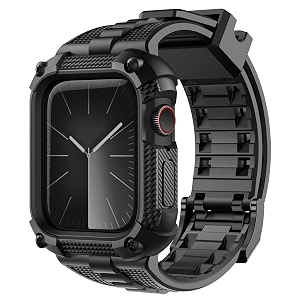 fullmosa compatible with apple watch strap 42mm series 10 11no watch tpu rugged iwatch strap military grade shockproof bumper case with screen protector for men women 42mm black
