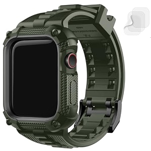 fullmosa compatible with apple watch strap 42mm series 10 11no watch tpu rugged iwatch strap military grade shockproof bumper case with screen protector for men women 42mm black