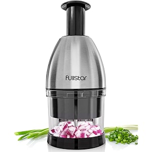 fullstar onion and vegetable hand chopper - stainless steel manual food press mincer - silver
