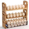 Fumete 3-tier Wooden Egg Holder Countertop with Basket, 42+55 Eggs,Light