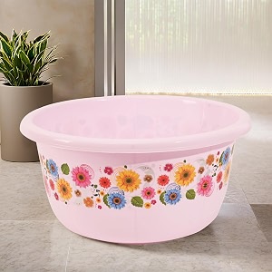 fun homes 40 liters multipurpose bath tub for bathroom  suitable for indoor and outdoor use  durable amp lightweight tub for washing clothes amp utensils  flower print - pink