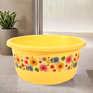 fun homes 40 liters multipurpose bath tub for bathroom  suitable for indoor and outdoor use  durable amp lightweight tub for washing clothes amp utensils  flower print - yellow