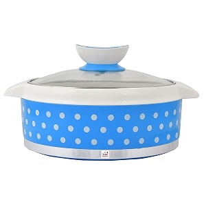 fun homes dot printed inner steel casserole with toughened glass lid 1500ml blue-hs42funh25009