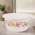 Fun Homes 40 Liters Multipurpose Bath Tub for Bathroom | Suitable for Indoor and Outdoor Use | Durable &amp; Lightweight Tub for Washing Clothes &amp; Utensils | Flower Print - White