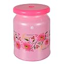 Fun Homes Flower Design Multipurposes Plastic Sitting Stool (Pink)