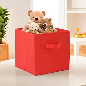 fun homes foldable storage box  multipurpose storage organizer for clothes  plain wardrobe organizer for book stationary amp toys  11 inch  red