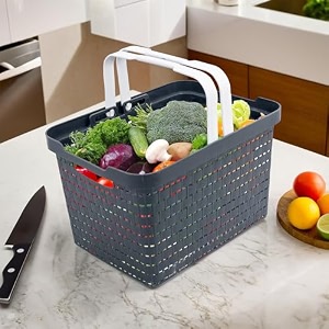 fun homes medium plastic storage baskets with foldable handles  storage containers for fruits amp vegetables  storage baskets for kitchen books amp stationery items  dark grey