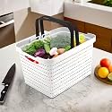 Fun Homes Medium Plastic Storage Baskets with Foldable Handles | Storage Containers for Fruits &amp; Vegetables | Storage Baskets for Kitchen, Books &amp; Stationery Items | White