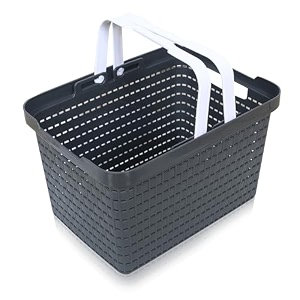 fun homes - multipurpose plastic basket for storage shopping amp picnic - basket with handle - shopping basket for grocery -rectangular storage baskets - storage box alternative - grey