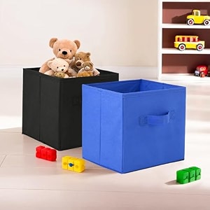 fun homes pack of 2 foldable storage box  multipurpose storage organizer for clothes  plain wardrobe organizer for book stationary amp toys  11 inch  black amp royal blue