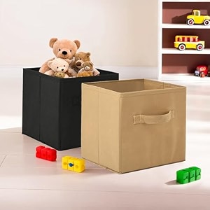 fun homes pack of 2 foldable storage box  multipurpose storage organizer for clothes  plain wardrobe organizer for book stationary amp toys  11 inch  black amp beige
