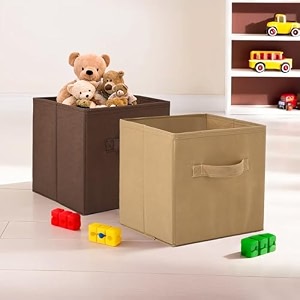 fun homes pack of 2 foldable storage box  multipurpose storage organizer for clothes  plain wardrobe organizer for book stationary amp toys  11 inch  brown amp beige