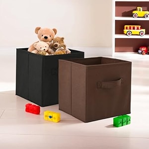 fun homes pack of 2 foldable storage box  multipurpose storage organizer for clothes  plain wardrobe organizer for book stationary amp toys  11 inch  black amp brown