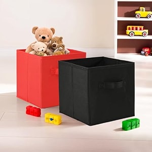 fun homes pack of 2 foldable storage box  multipurpose storage organizer for clothes  plain wardrobe organizer for book stationary amp toys  11 inch  red amp black