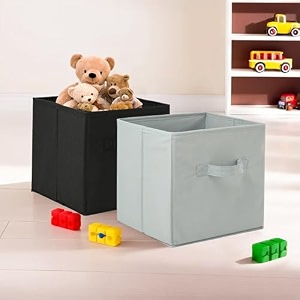 fun homes pack of 2 foldable storage box  multipurpose storage organizer for clothes  plain wardrobe organizer for book stationary amp toys  11 inch  black amp grey